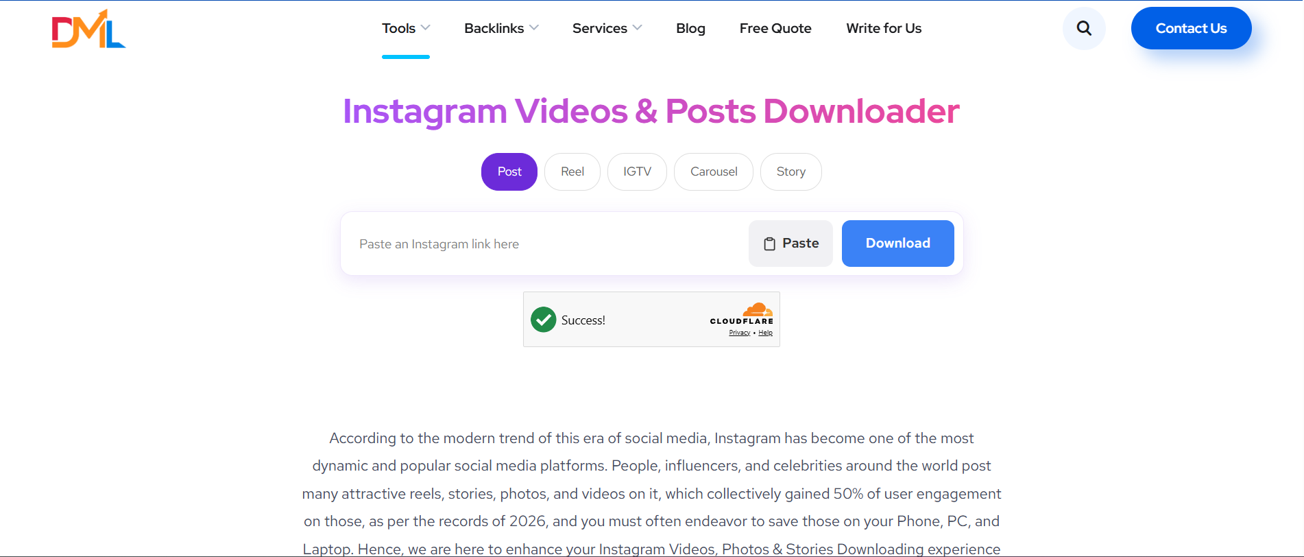 https://www.dmltraining.com/tools/instagram-video-post-downloader/