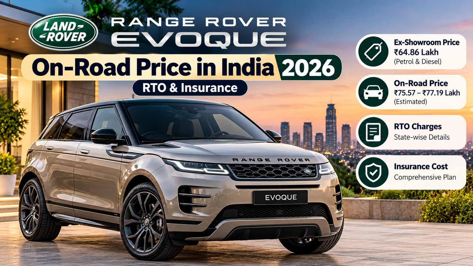 Range Rover Evoque On-Road Price in India 2026: RTO & Insurance